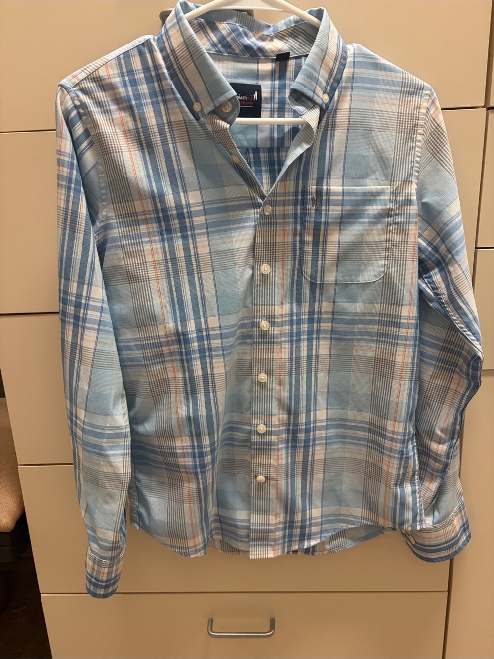 Johnnie-O Performance button-down shirt, boys' size 14. Blue plaid
